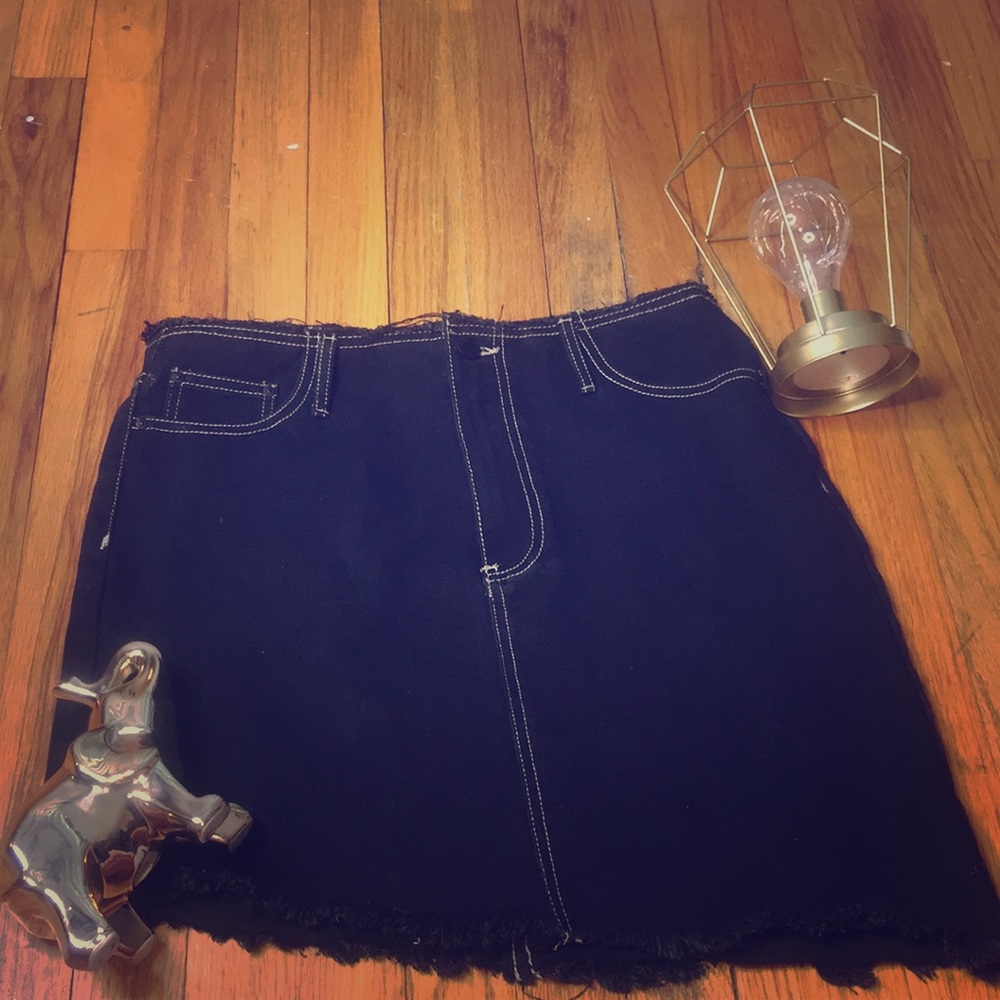 Black Distressed Mini Skirt